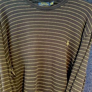 Polo by Ralph Lauren Gray and Gold Striped Crewneck Sweater